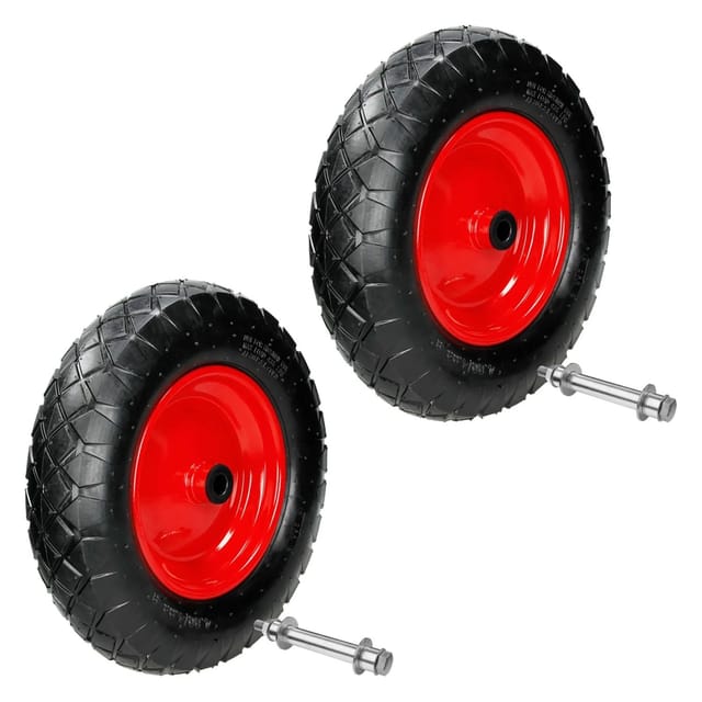 ECD Germany 2Er Set Schubkarrenrad Luftbereift mit Achse 4,80-4,00-8 390 mm