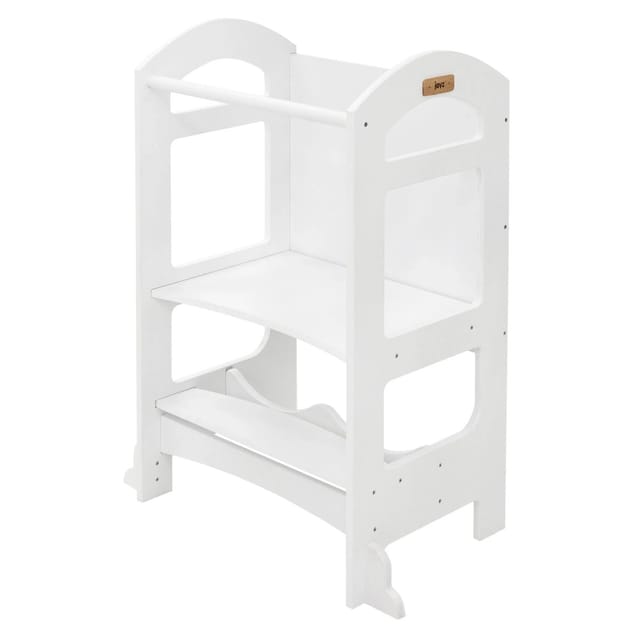 Joyz 2in1 Lernturm für Kinder ab 1 Jahr Montessori Lernturm mit Tafel Weiß-Holz