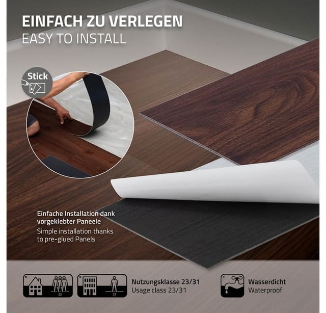 ML-Design PVC Vinylboden Selbstklebende 91,5x15,3 cm 48 Dielen Rot-Braun Nuss