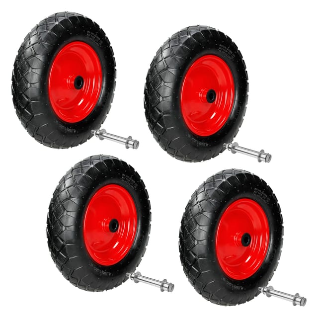 ECD Germany 4Er Set Schubkarrenrad Luftbereift mit Achse 4,80-4,00-8 390 mm