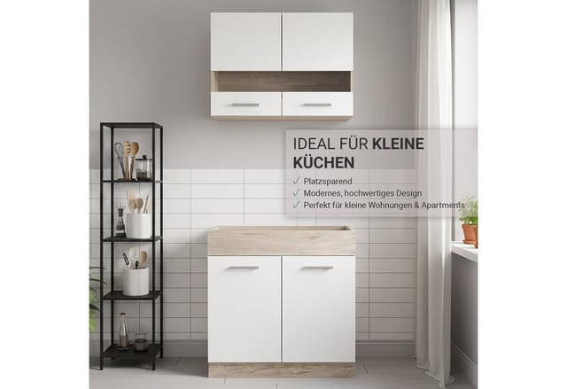 Homestyle4u Küchenzeile ohne Geräte 80x180x51 cm in Eiche Weiß 2323
