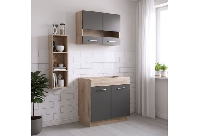 Homestyle4u Küchenzeile ohne Geräte 80x180x51 cm in Eiche Grau 2324