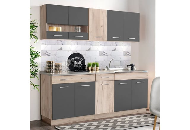 Homestyle4u Küchenzeile ohne Geräte 120 cm Eiche Matt 2359