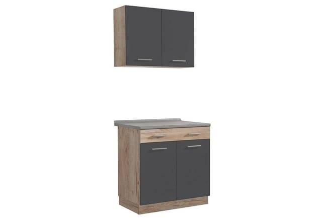 Homestyle4u Küchenzeile 80x207x60 in Grau 2361