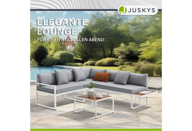 Juskys Gartenmöbel Lounge St. Tropez Weiß Hellgrau
