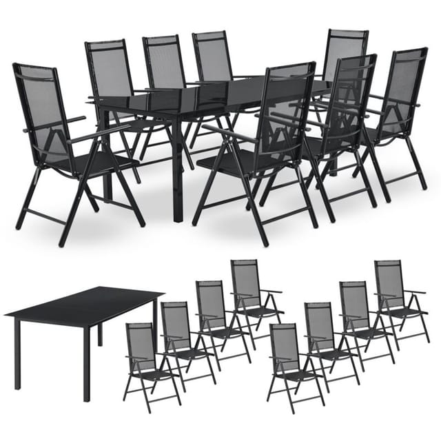 Juskys Aluminium Gartengarnitur Milano 9 Teilig mit Tisch und 8 Stühlen Dunkelgrau