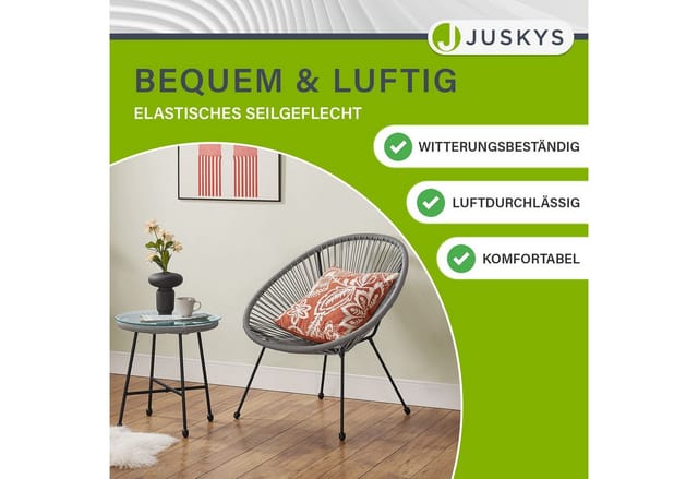 Juskys Balkonmöbel Set Ostana 3 Teilig mit Tisch und 2 Sesseln Hellgrau