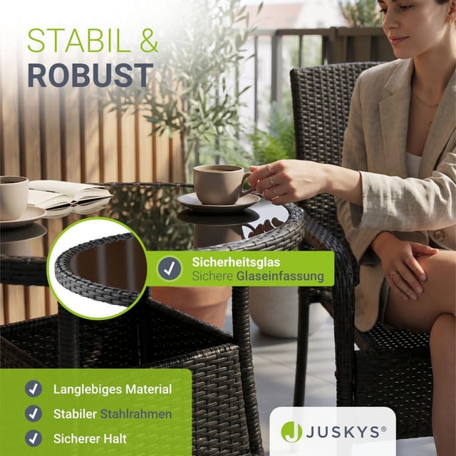 Juskys Polyrattan Gartentisch Yoro Rund Schwarz 60 cm