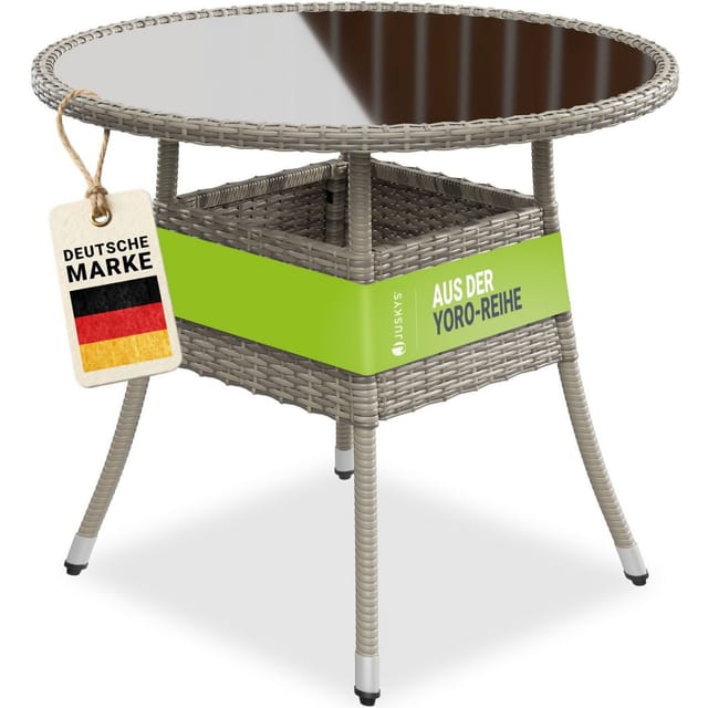 Juskys Polyrattan Gartentisch Yoro Rund Grau 80 cm