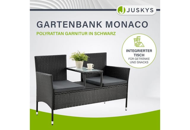 Juskys Polyrattan Gartenmöbel Sitzgruppe Monaco in Schwarz und Dunkelgraue Bezüge