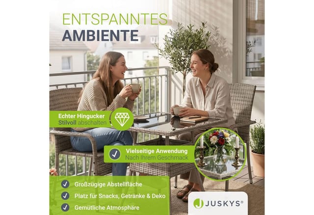 Juskys Polyrattan Gartentisch Yoro Quadratisch Grau 80x80 cm
