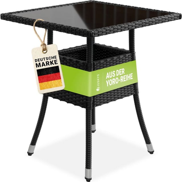 Juskys Polyrattan Gartentisch Yoro Quadratisch Schwarz 60x60 cm