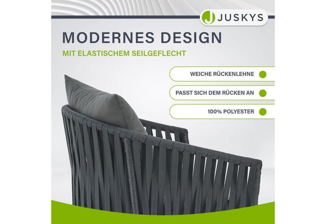 Juskys Rope Stühle 2er Set mit Sitz und Rückenkissen Dunkelgrau