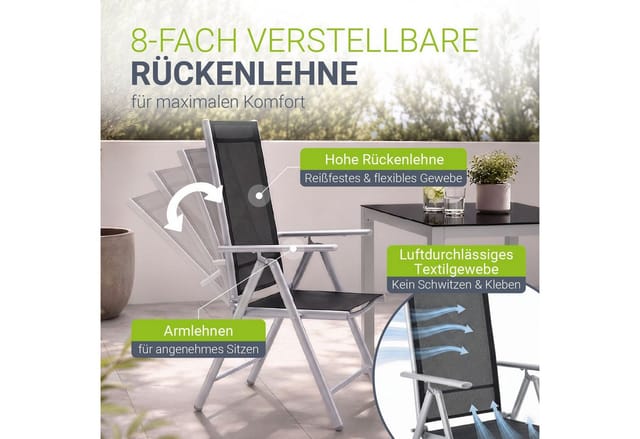 Juskys Aluminium Gartengarnitur Milano 5 Teilig mit Tisch und 4 Stühlen Silbergrau
