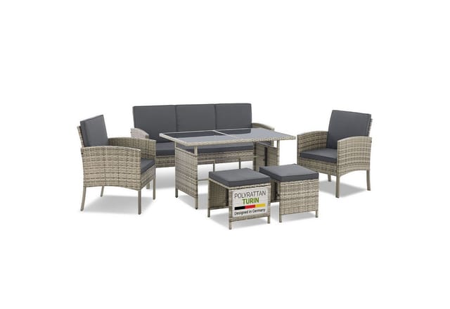 Juskys Polyrattan Gartenmöbel Sitzgruppe Turin Grau Meliert