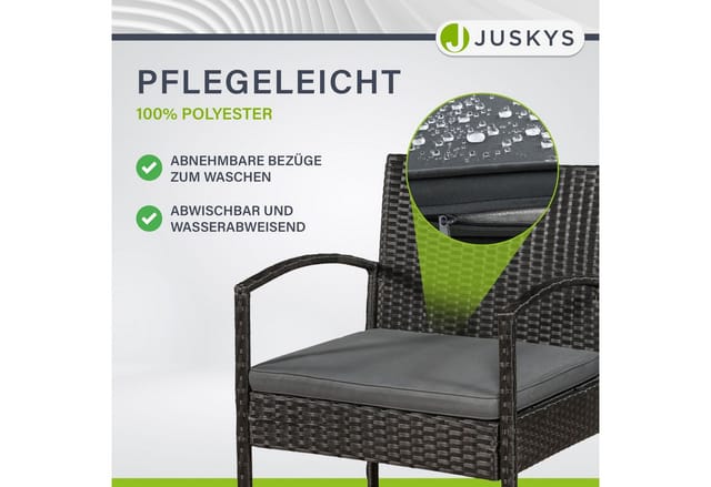 Juskys Polyrattan Gartenmöbel Sitzgruppe Trinidad Schwarz mit Dunkelgrauen Bezügen