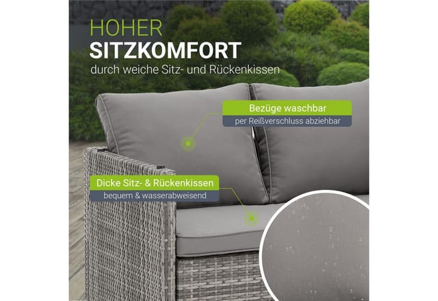 Juskys 2in1 Polyrattan Relax Gartenmöbel Set Jamaika Grau Meliert