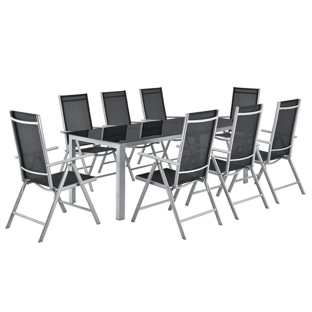Juskys Aluminium Gartengarnitur Milano 9 Teilig mit Tisch und 8 Stühlen Silbergrau