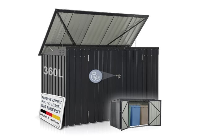 Juskys Mülltonnenbox Namur 1,9m² grau aus Metall mit 2 abschließbaren Türen