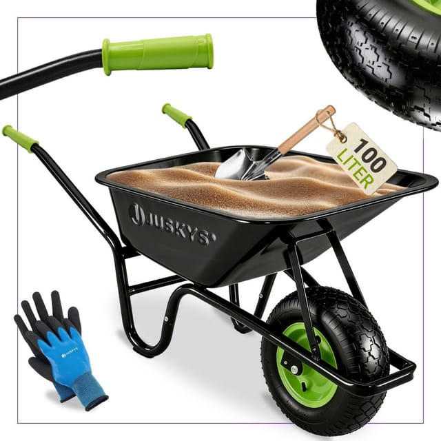 Juskys Schubkarre Garden 100L mit Handschuhen Schwarz