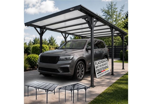 Juskys Carport mit Flachdach 5x3 m Dunkelgrau