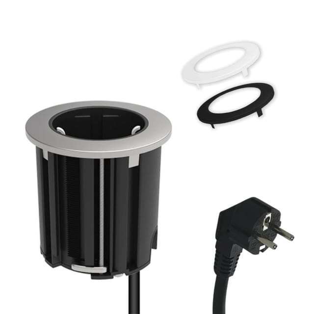 kalb Einbausteckdose 230VAC Tischsteckdose 54mm Rund Für Montage In Und An Möbeln mit EU-Stecker