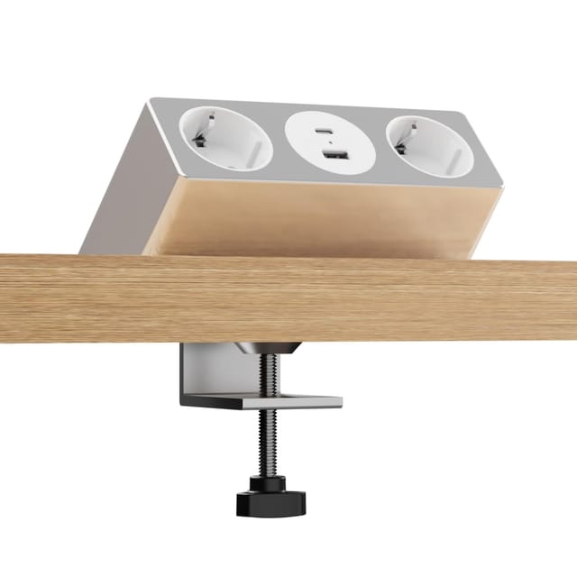 kalb Nexura Tischsteckdose 2x 230V USB A USB C 30W C-Klemme oder Platte 2m Kabel Plug & Play