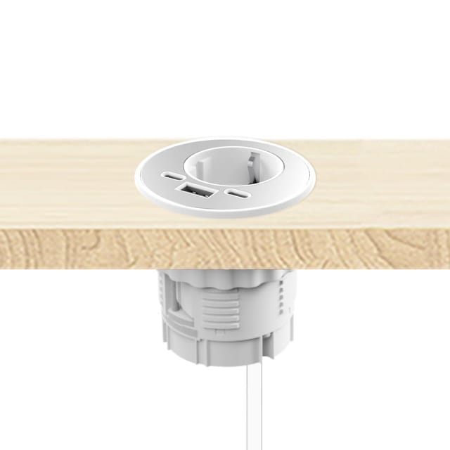 kalb Energon Einbausteckdose Rund 1x 230V USB-A USB C und Dataexchange 58mm Möbel-Einbau Weiß