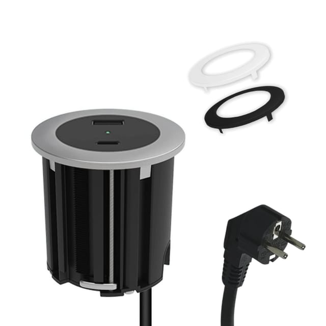 kalb USB Einbausteckdose Mit USB-C Und USB-A Insgesamt 45W 54mm Rund Für Montage In Und An Möbeln