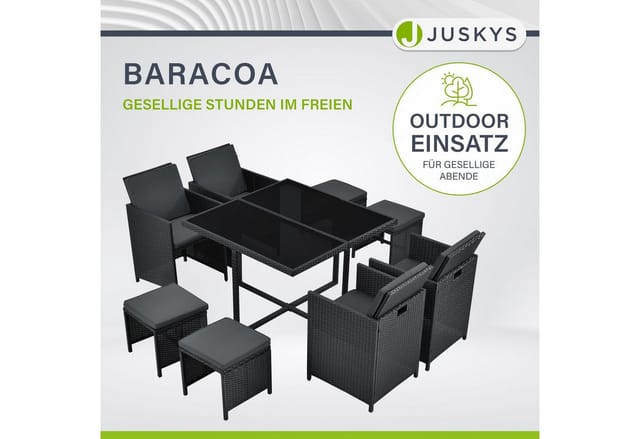 Juskys Polyrattan Essgruppe Baracoa L 9 Teilig Schwarz