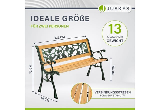 Juskys 2 Sitzer Gartenbank Venezia aus Lackiertem Holz und Gusseisen