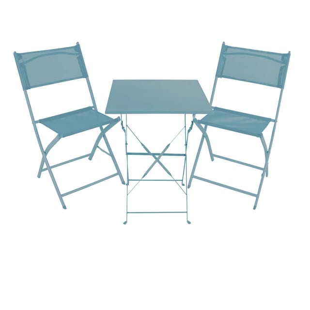 Mojawo 3er Set Outdoormöbel Balkonmöbel Set Bistroset Balkonmöbelset KLAPPBAR TÜRKIS Tisch 60x60x71cm Klappstuhl