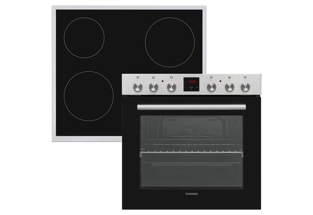 Telefunken Einbauherd-Set Backofen mit Glaskeramik-Kochfeld 4 Zonen Teleskopauszug 78 Liter B-HS-75-C-I