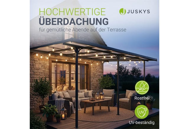 Juskys Aluminium Terrassendach Borneo 4x3m mit Doppelstegplatten in Dunkelgrau