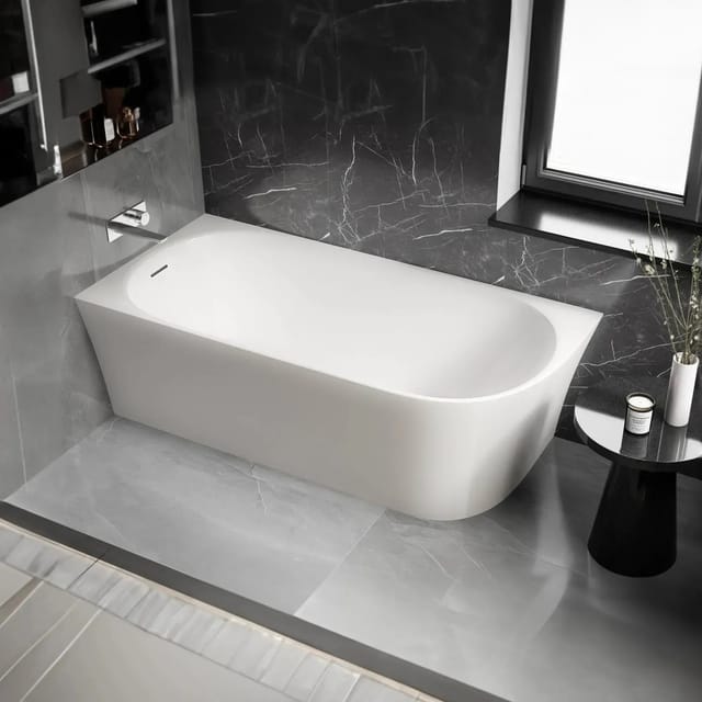 Bernstein Halb Freistehende Raumsparbadewanne NORA CORNER Acryl Weiß Matt 170x80 cm Einbau Links