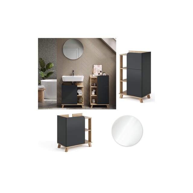 Vicco Badmöbel-Set Karen Sonoma/Anthrazit 3 Teile mit Midischrank