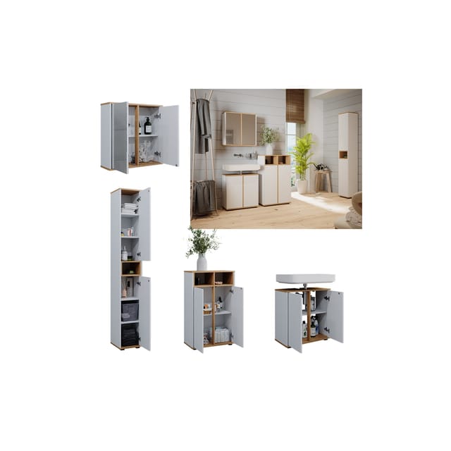 Vicco Badmöbel-Set Didi Weiß/Artisan 4 Teile mit Hochschrank und Midischrank mit Türen