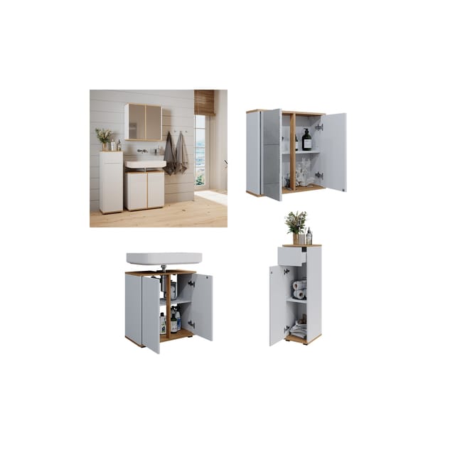 Vicco Badmöbel-Set Didi Weiß/Artisan 3 Teile Midischrank mit mit Schubladen 60 cm