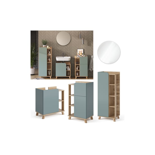 Vicco Badmöbel-Set Karen Sonoma/Blau-Grau 4 Teile