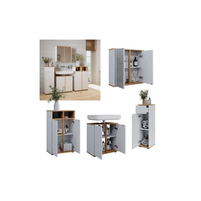 Vicco Badmöbel-Set Didi Weiß/Artisan 4 Teile mit Zwei Midischränken