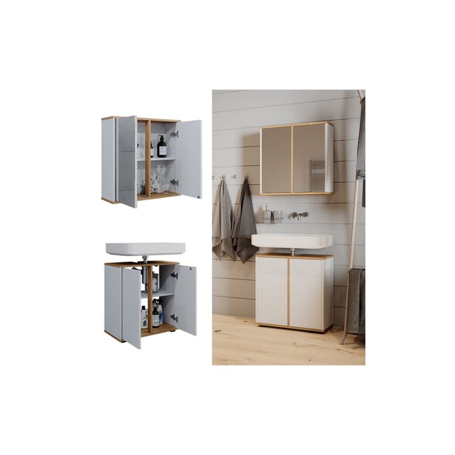 Vicco Badmöbel-Set Didi Weiß/Artisan 2 Teile Unterschrank 60 cm