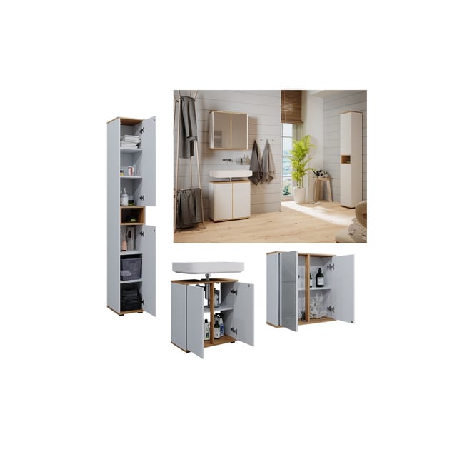 Vicco Badmöbel-Set Didi Weiß/Artisan 3 Teile mit Hochschrank
