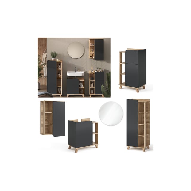 Vicco Badmöbel-Set Karen Sonoma/Anthrazit 5 Teile