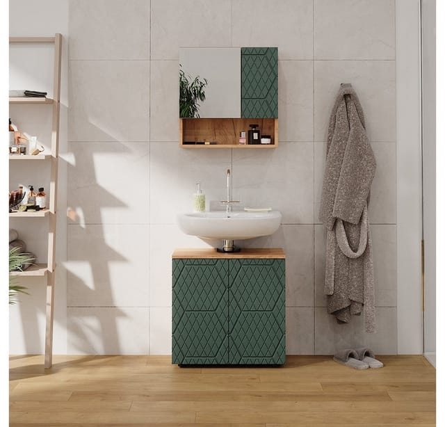 Vicco Badmöbel-Set Irma Goldkraft Eiche/Grün 2 Teile Unterschrank 60 cm