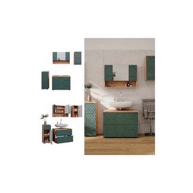Vicco Badmöbel-Set Irma Goldkraft Eiche/Grün 4 Teile