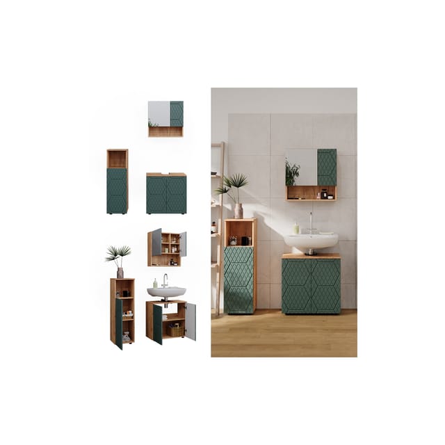 Vicco Badmöbel-Set Irma Goldkraft Eiche/Grün 3 Teile