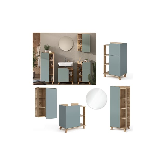 Vicco Badmöbel-Set Karen Sonoma/Blau-Grau 5 Teile