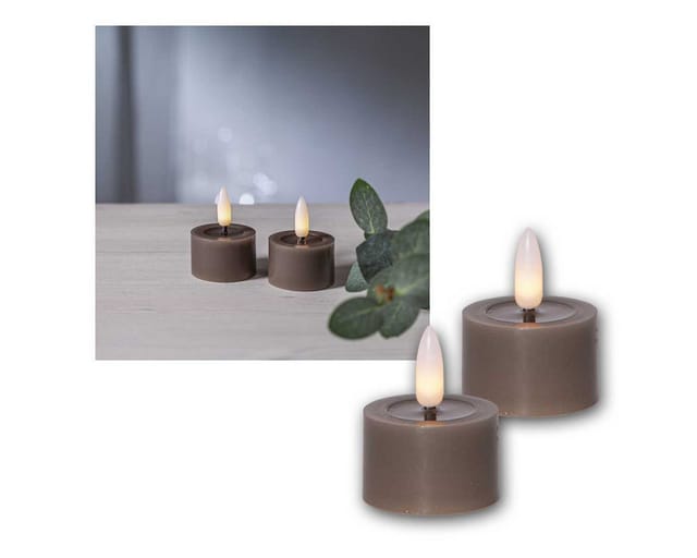 Star Trading LED Teelicht FLAMME FLOW M Taupe Timer 2er Set