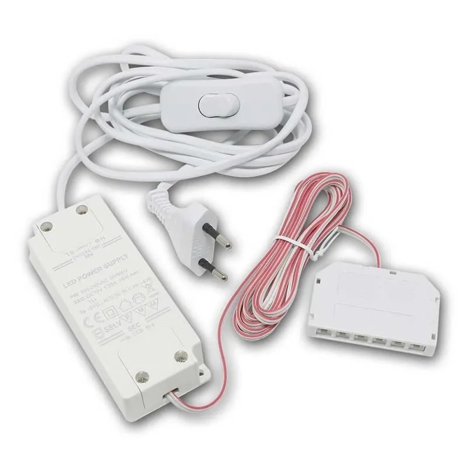 world-trading-net LED Trafo 12V 16W 2m Kabel Warmweiß + 6er Verteiler Sc
