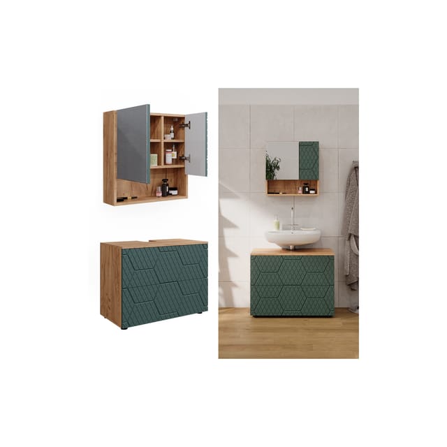 Vicco Badmöbel-Set Irma Goldkraft Eiche/Grün 2 Teile